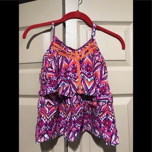 Spaghetti strap layered boho top.